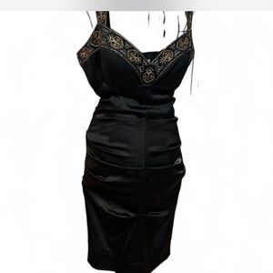 Cache Black Midi Dress with Gold Embroidery